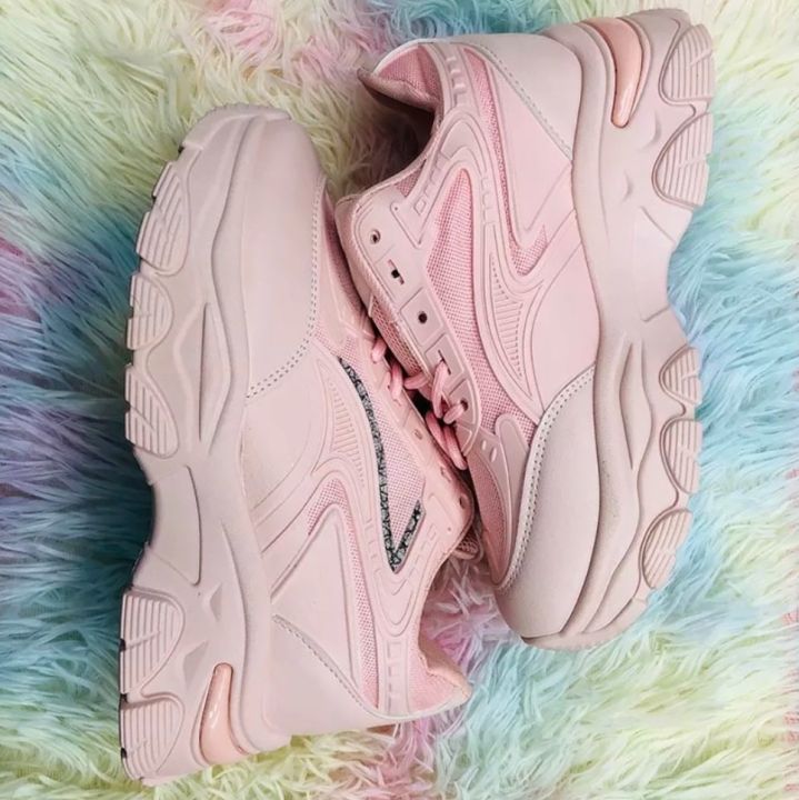 Pink color high wedge chunky sneakers for girls high heels shoes