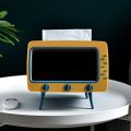 Creative TV Tissue Box Dispenser Storage Napkin Case with Mobile Phone Holder 2 in 1 Tissue Box Office Desk Box Creative TV Appearance with Phone Stand. 