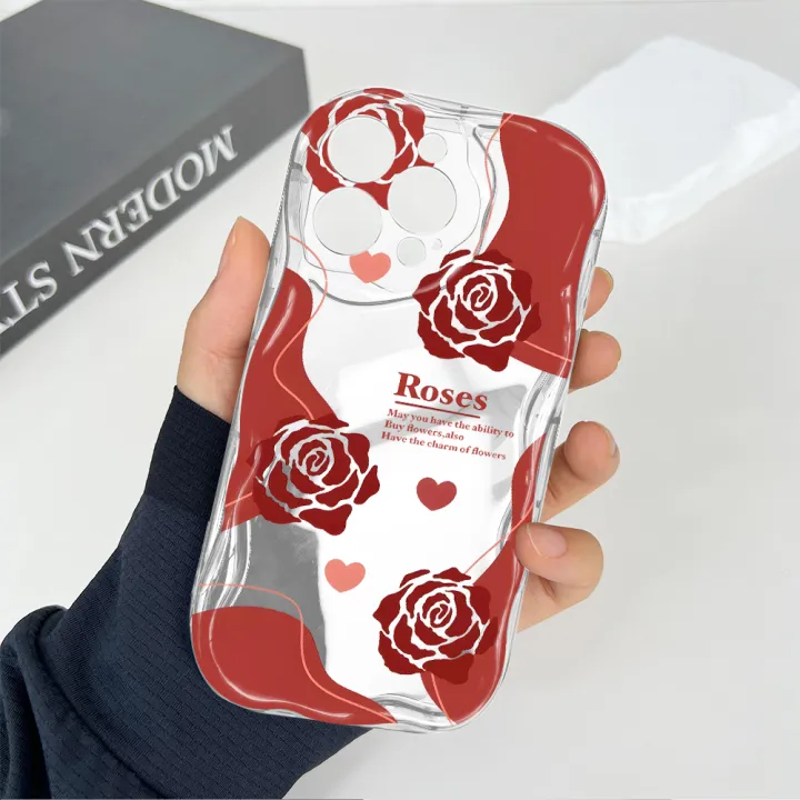 Jizetin%20for%20Samsung%20S22%20Ultra%205G%20Back%20Cover%20Back%20Cover%20Red%20Rose%20Cream%20Wavy%20Edge%20Soft%20Silicone%20Phone%20Case%20-%20Image%204