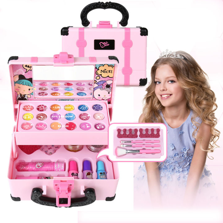 Kids Makeup Cosmetics Playing Box Princess Makeup Girl Toy Play Set Lipstick Eye Shadow Safety Nontoxic Toys Kit for Girl Giftcosplay