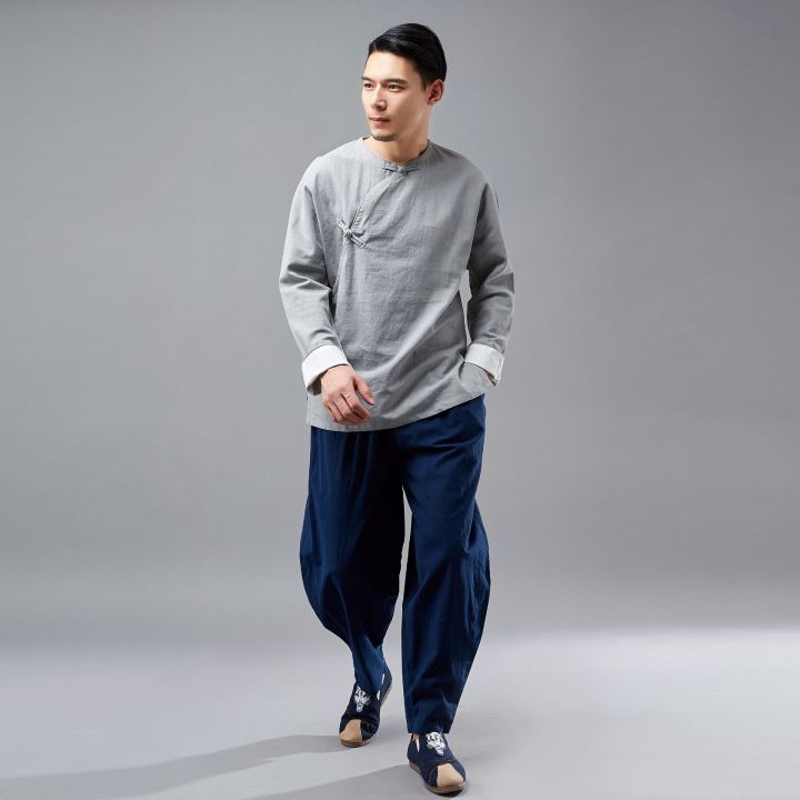 New%20Round%20Neck%20Pulling%20Sleeves,%20Ramie%20Men's%20Long%20sleeved%20Top,%20Ma%20Fan%20Cloth,%20Ethnic%20Style,%20Solid%20Color%20Tang%20Dress%20-%20Image%206