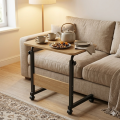 Portable Laptop Table with Wheels Adjustable Height | Study Table for Bed Sofa | Wooden Top Side Desk. 