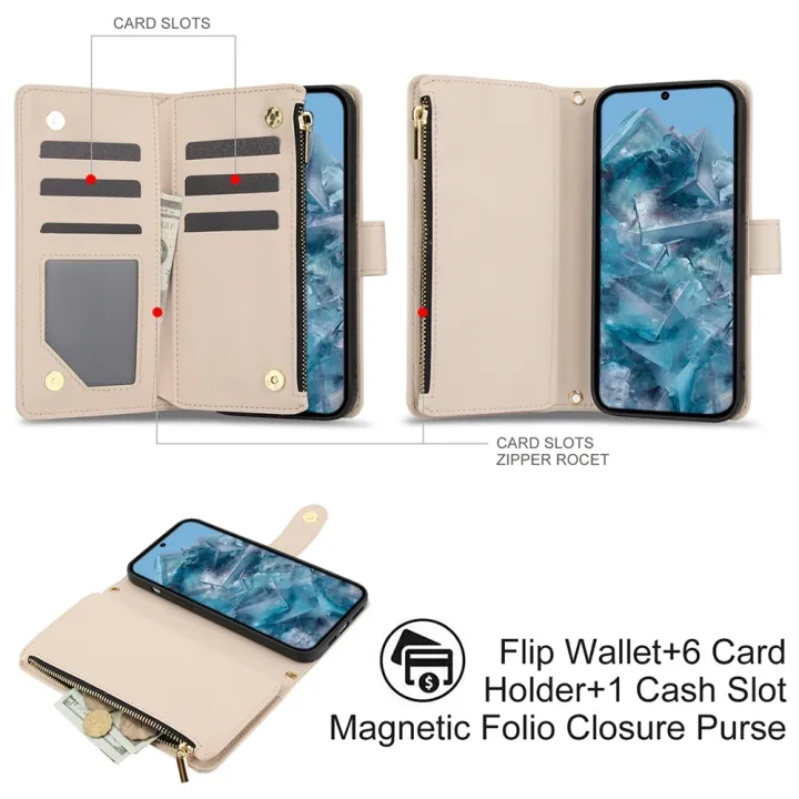 YM016%20Rhombic%20Zipper%20Card%20Wallet%20Leather%20Phone%20Case%20with%20Lanyard%20For%20Google%20Pixel%208%20Pro%20-%20Image%208