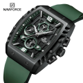 NAVIFORCE 8025 Square Silicone Quartz Wristwatch for Man Chronograph Luxury Watches for Men Original-Green.