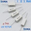 1 ohm 5 watt Five watt Resistor ±5% 1Ω 1 ohms Ceramic Cement Wirewound Resistance. 