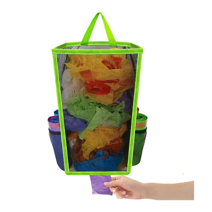 Hanging Breathable Plastic Grid Garbage Bag Green
