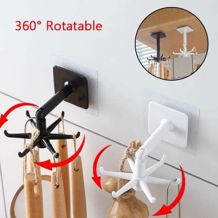 Ashkaa Fashion 360 Degrees Rotatable Kitchen Hooks, 30 Hooks, Wall Mount, Modern, Minimalist, ABS Plastic, Drywall, Plaster, Wood, Concrete, Tile, Kitchen Storage Hook