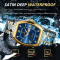 POEDAGAR Luxury Stainless Steel Watches for Man Luminous Waterproof Date Week Men Watch Tonneau Case Men's Quartz Watches. 
