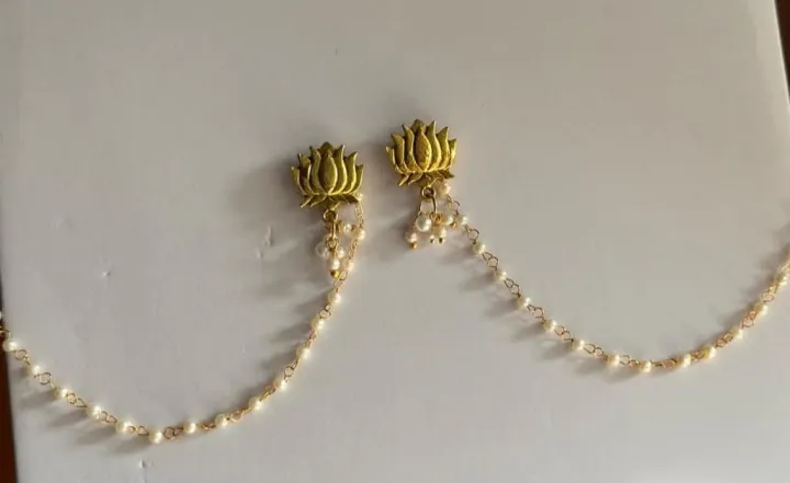 Elegant%20Gold-Tone%20Lotus%20Tassel%20Stud%20Earrings%20for%20Women%20-%20Metal%20tana%20earring%20poddo%20-%20Image%203
