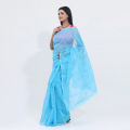Japanese Half Silk Than Saree for Women - Sky Blue Color Flat Muslin Saree - Fashionable and Comfortable Outfit - Suitable for Any Season. 