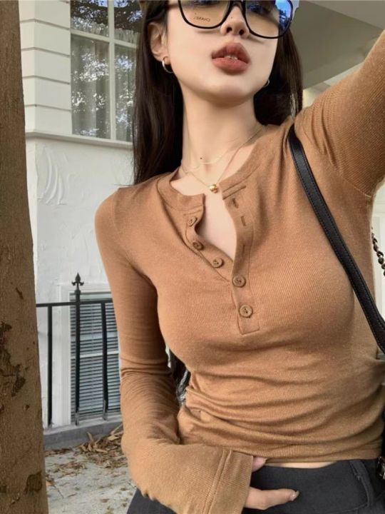 Pure%20Desire%20White%20Long%20Sleeve%20T-Shirt%20Women's%20Fall%20Winter%202023%20Slim%20Design%20Sense%20Underneath%20Undershirt%20Hot%20Girl%20Top%20-%20Image%207