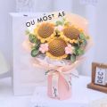 Finished Crochet Flowers Bouquet Handmade SunFlower Bouquet Valentines Gift Wedding Decor Knitted Flower Bouquet with Gift Bag.
