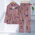 100% High-End Double-Sided Pajamas Women's Summer Long-Sleeved plus Size Korean-Style Middle-Aged and Elderly Spring and Autumn Mom Suit Home Wear. 