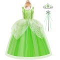 Halloween Halloween Tinkerbell Costume for Girls Flower Fairy Princess Cosplay Outfits Kids Green Gown Children Birthday Tiana DressDolls Accessories. 
