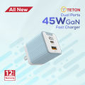TETON 45W GaN Charger Adapter USB C Fast Charger, Support Samsung Super Fast Charging 2.0, PD Compact Foldable Dual Wall Charger Block, for Samsung S23 S22 Ultra/Note iPhone 15 14. 