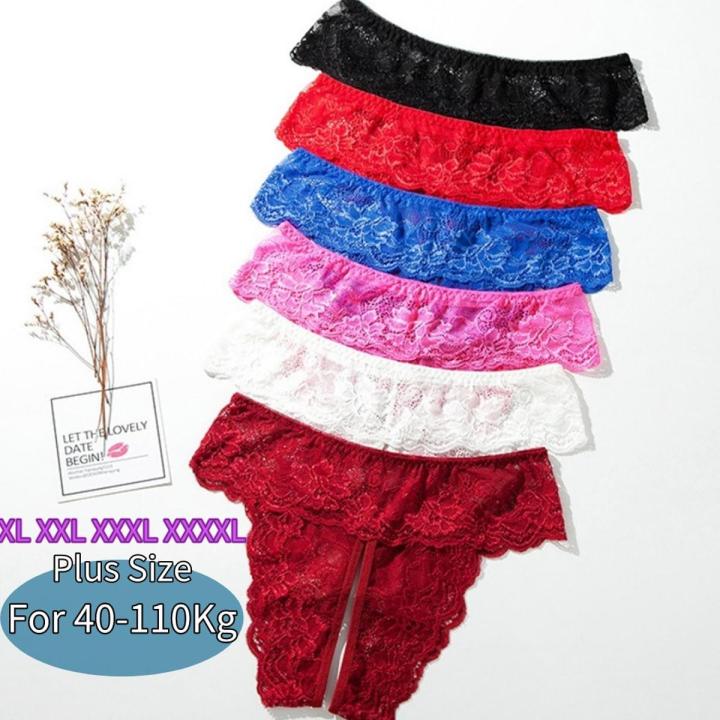 Female Lingerie XL XXL XXXL XXXXL Plus Size Lace Floral Crotch Opening Transparent Women's Underwear трусы женские