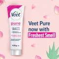 Veet Pure™ Hair Removal Cream 100g Normal Skin for Body & Legs, Freshest Smell with With Organic Aelo Vera and Rose Extract, Dermatologically Tested. 