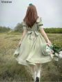 Japanese Soft Sister Cute Lolita Dress Women Sweet Puff Sleeve Slim Student Dresses Party Retro Girls Bow Salior Collar Vestidos. 