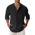New Men's Cotton Shirts Linen Casual Long Sleeve Button Down Shirt Band Collar Loose Tops M-5XL. 