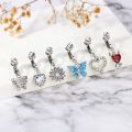 ZS 1 Piece Non Piercing Stainless Steel Belly Button Ring Flower Butterfly Pendant Navel Rings faux Body Piercing Jewelry. 