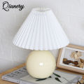 Qiunery Pleated Ceramic Table Lamp USB Charging Bedroom Bedside LED Night Lamp With Dimmer Switch Creative Retro Farmhouse Desk Lamp (Single Color Warm Light). 