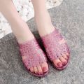 Hollow-out Beach Home Bathroom Slippers Non-Slip Crystal Vulcanized Rubber Slippers Women's Summer Platform High Heel Breathable Outer Wear. 