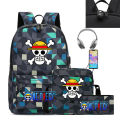 3PC-SET One Piece Luffy Schoolbag Recharged Backpack Student One Piece Backpack Boys Girls Anime Cartoon School Bag Mochila.