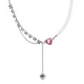 Trend Tassel Pearl Crystal Patchwork Necklace Sweet Fashion Clavicle Chain Cute Pink Pendant Necklaces for Women Girls Jewelry Gift.