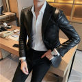 Autumn Winter Men's Leather Jackets Fashion Slim Solid Color Turn Down Collar Leather Blazer Coats Men Business Casual PU Jacket.