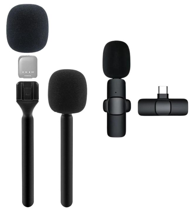 Combo Interview Mic Handle Adopter Microphone Handheld Adapter Foam For Rode Wireless Go go Ii Mic relacart And Wireless Lavalier Microphone k8 Portable Audio Video Record Mini Wireless k8 2.4Ghz Microphone For Android Live Broadcast Gaming mobile Phone