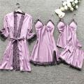 Women Satin Pajama Set Solid Lace Straps Silk Sleepwear with ChPads y suspender pajamas party daily cute date pajamas set. 