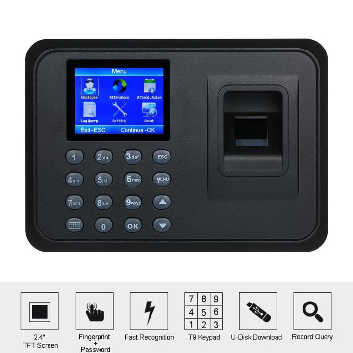 Migeet Biometric Fingerprint Attendance Machine Software-free 2.4" TFT LCD Display USB Employee Checking-in Reader Time Clock Recorder Spanish Version DC 5V/1A US Plug