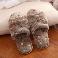Winter Non-slip Bow Slippers Ladies Indoor Home Shoes. 