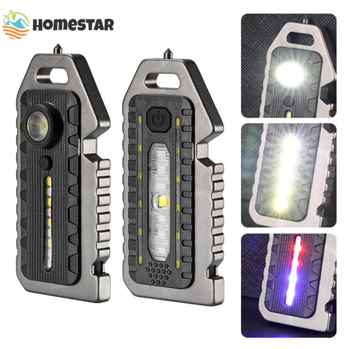 Homestar Multifunctional Keychain Light Outdoor Emergency Survival Whistle Bottle Opener Broken Window Hammer Night Riding Red And Blue Warning Light Portable Flashlight