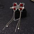 New Retro Fashion Red And White Flower Butterfly Tassel One Word Hair Clip Elegant Accessories For Women.