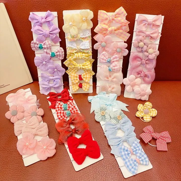 10pcs/Set Children Bowknot Flower Hair Rope Candy Color Bow Hairbands for Women Girls Ponytail Rubber Bands Scrunchies Xmas Gift