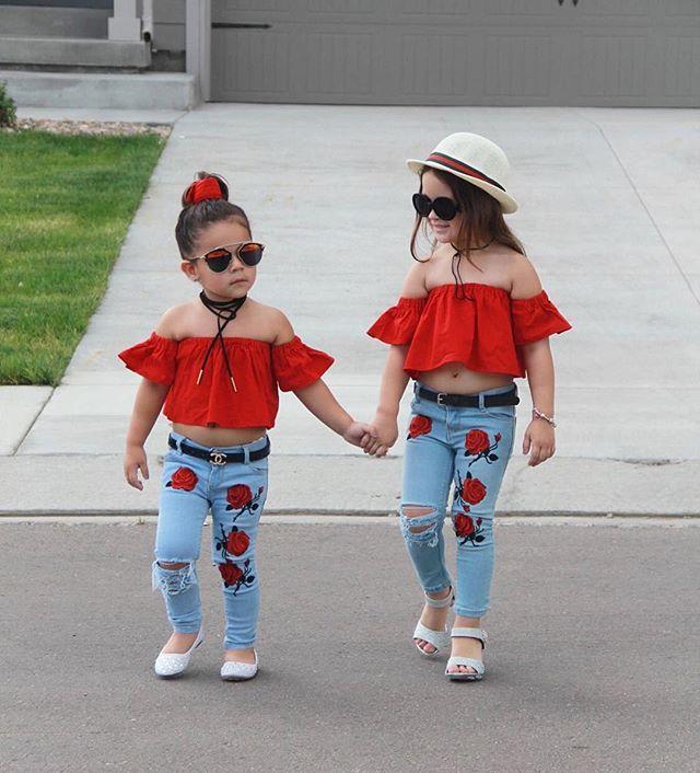 New Fashion Toddler Kids Girls Clothing Off Shoulder Short Sleeve