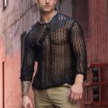 Mens Long Sleeve Hollow Out Knit Shirts See Through Muscle Clubwear Blouse Tops Casual Shirt Knitted Slim Top Clothes.