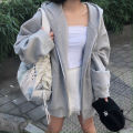 Ins Super Hot Sweater Women's Spring and Autumn oversize Hooded Thin Coat Korean Fashionable Student Loose Top Cardigan.