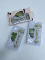 2Pcs/set Green Natural Stone Jade Massage Spa Roller + Gua Sha Board Scrapers Plate for Face Body Anti-aging Facial Massage Jade Roller Set Skin Care Tools.