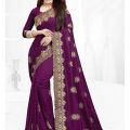 Indian Vichitra Silk Saree High Quality Embroidery Work/ Stone On Blouse - Comfortable and Suitable for All Seasons.