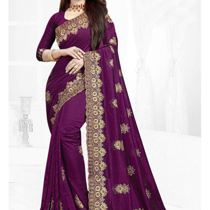 Indian%20Vichitra%20Silk%20Saree%20High%20Quality%20Embroidery%20Work/%20Stone%20On%20Blouse%20-%20Comfortable%20and%20Suitable%20for%20All%20Seasons%20-%20Image%203