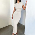 Solid Black White Skinny Long Dress Women's Summer Fashion Plain Bodycon Maxi Tshirt Dress Ladies Simple Casual Slim Dresses. 
