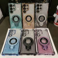 【Buried Buzie】Gradient Glitter Magsafe Phone Case for Samsung Galaxy S23 FE S24 Ultra S22 S23 Plus Ultra Magnetic Fold Stand Shockproof Cover.