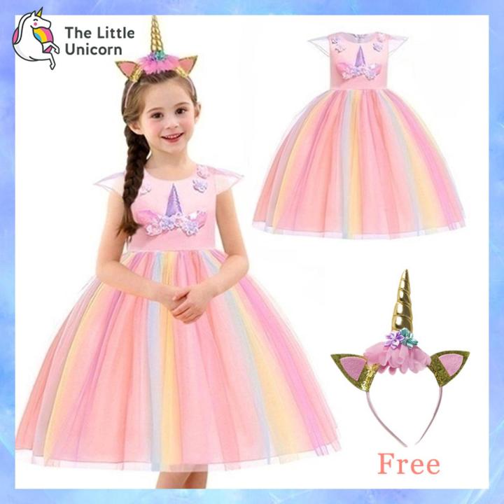 Girls Unicorn Dress Gown Night Child Birthday Party Wedding 5-14y Summer  Dresses Embroidery Applique Long with Headband | Daraz.com.bd
