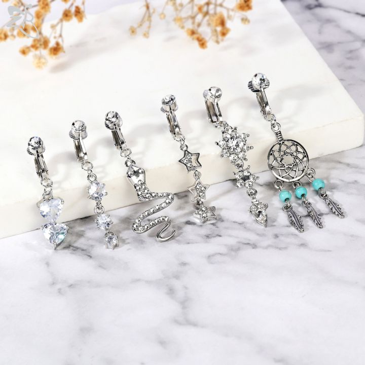 ZS%201%20Piece%20Non%20Piercing%20Stainless%20Steel%20Belly%20Button%20Ring%20Flower%20Butterfly%20Pendant%20Navel%20Rings%20faux%20Body%20Piercing%20Jewelry%20-%20Image%206
