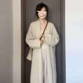 Loose lazy sweater jacket women 2024 new autumn and winter white knitted cardigan for outerwear medium to long style.