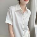 Shirt Women's Summer Satin2023New Interview Formal Wear Shirt Green Retro Hong Kong Style Drape Top. 
