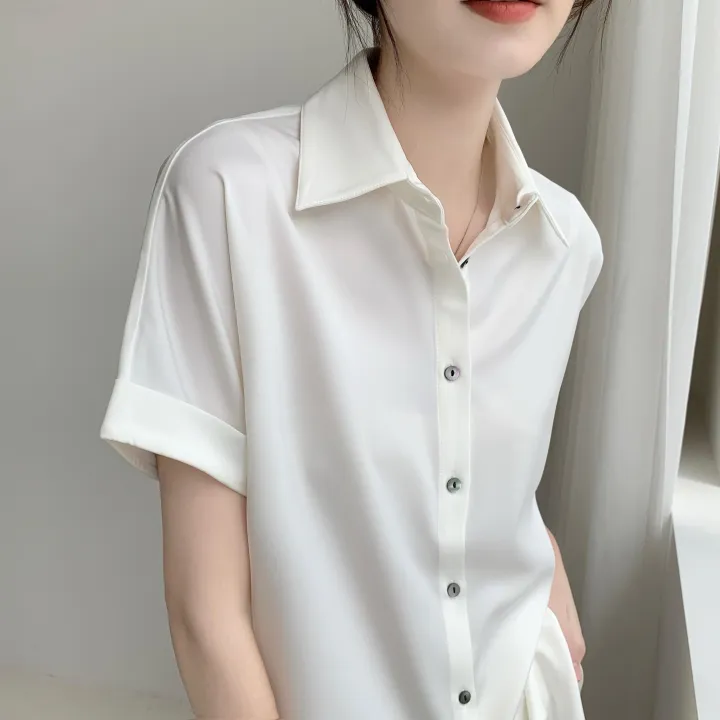 Shirt%20Women's%20Summer%20Satin2023New%20Interview%20Formal%20Wear%20Shirt%20Green%20Retro%20Hong%20Kong%20Style%20Drape%20Top%20-%20Image%202