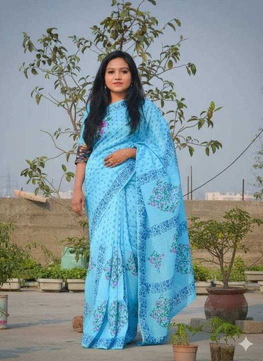 New Katan block print Half Silk Saree For Woman